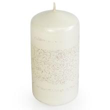 Vianočná sviečka s glitrom a metalickými pruhmi.