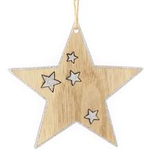 ZÁVĚS HVĚZDA DŘEVO NATUR-stříb. 12,5x12,5x0,5CM - FLORASYSTEM