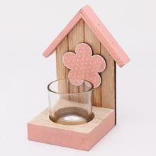 DREV. Svícen DOMEČEK KVÍTEK RŮŽOVÝ 14x10,5x9 - FLORASYSTEM