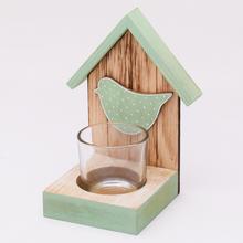 DREV. Svícen DOMEČEK PTÁČEK MODRÝ 14x10,5x9 - FLORASYSTEM