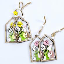 DOMČEK ZÁVES SO ZAJACOM  DREVO S/2 MIX F 6.5x10.5CM  - Závěsné | FLORASYSTEM