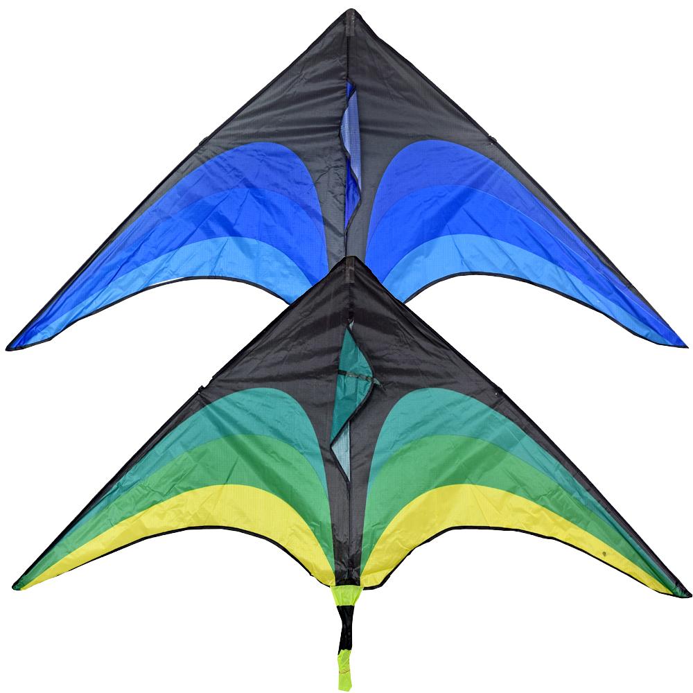 Dětský drak s dlouhým ocasem 160 cm v modro-žluto-zelených barvách.