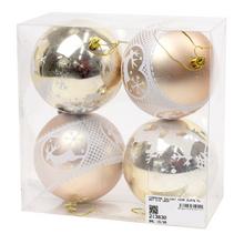 AKCIA! VIANOČNÉ GULIČKY VZOR ZLATÉ PLAST S/4 10CM - Plastové vzorované | FLORASYSTEM
