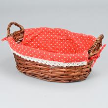 PRÚTENÝ KOŠÍK TM.HNEDÝ UCHO  VZOR BODKA M:32x23x11cm - FLORASYSTEM