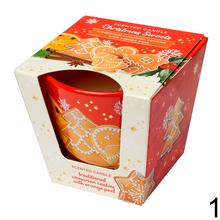 Vianočné voňavé sviečky v sklenenom obale s motívom sladkostí.