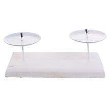 SVIETNIK OBDĹŽNIK BIELY 2 SVIEČKY DREVO 20x11x7CM - Svietniky vianočné | FLORASYSTEM