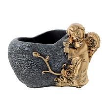 OBAL SRDCE ANJEL CEMENT SIVO ZLATÁ 15.5x13x12.5CM - Náhrobní | FLORASYSTEM