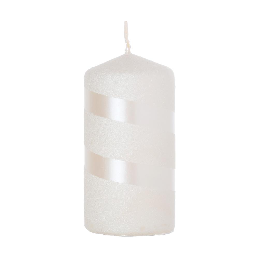 Vánoční svíčka s glitrem a metalickými pruhy.