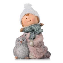 DIEVČA RUŽ. KABÁTIK SO SIV SOVIČKOU GLIT. POLY 9*7*12CM - FLORASYSTEM