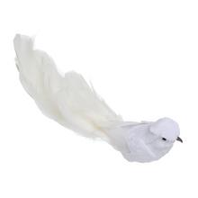 VTÁČIK ŠTIPEC ZAMATOVÝ BIELY PERIE 25*5*7,5CM - Klipy a kolíčky | FLORASYSTEM