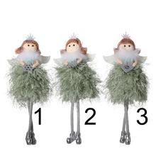 Sediaci anjel v zeleno-bielo-striebornom textilnom mixe, sada 3 kusy.