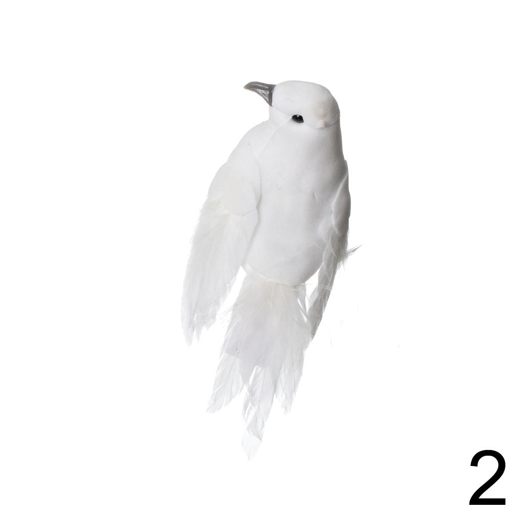 Bílé pěnové holubice s peřím, mini, mix 2 kusy.