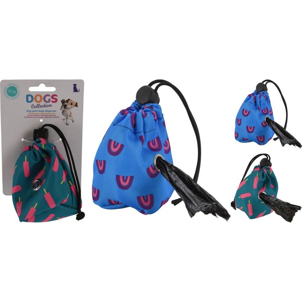 Držák na sáčky s moderním designem, modrý a růžový.