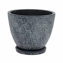 J83 KVETINÁČ + MISKA OKRÚHLY LEAF ČIERNA 30H24,5CM M - Mrazuvzdorná | FLORASYSTEM