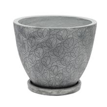 J82 KVETINÁČ + MISKA OKRÚHLY LEAF ŠEDÁ 44H36CM XL - Mrazuvzdorná | FLORASYSTEM