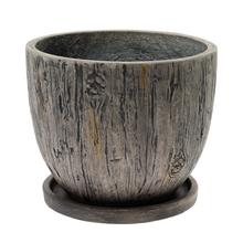 J89 KVETINÁČ + MISKA OKRÚHLY LINCY TM.ŠEDÁ 44H36CM XL - Mrazuvzdorná | FLORASYSTEM