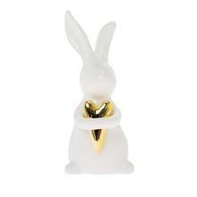 ZAJAC SO SRDCOM DOLOMIT 10,4x8,2x19CM BIELOZLATÝ - Keramické | FLORASYSTEM