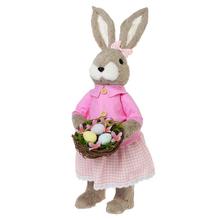 ZAJAČICA S KOŠÍKOM SLAMA 24x19x53CM RUŽOVÁ - Slaměné dekorace | FLORASYSTEM