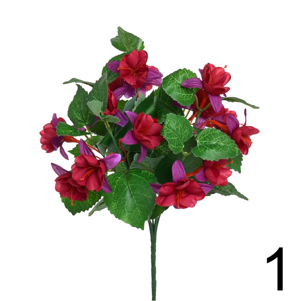 Umělá kytice fuchsie s listy, 33 cm.