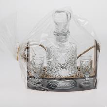 820 PODNOS karafa POHÁRE DREVO+SKLO V26x24x14cm - FLORASYSTEM