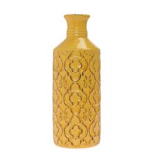VÁZA ORNAMENT ŽLTÁ KERAMIKA 11.5*11.5*31CM  - Keramika jednobarevná interiérová | FLORASYSTEM