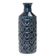 VÁZA ORNAMENT MODRÁ KERAMIKA 11.5*11.5*31CM  - Keramika jednobarevná interiérová | FLORASYSTEM
