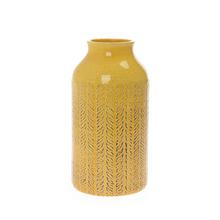 VÁZA ORNAMENT ŽLTÁ KERAMIKA 9.5*9.5*17.5CM - Keramika jednobarevná interiérová | FLORASYSTEM