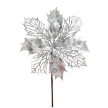 VIAN. RUŽA/ POINSETIA STRIEBORNÁ GLITER 16CM - FLORASYSTEM