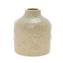VÁZA MALÁ KRÉMOVÁ, VZOR TRÁVY KERAMIKA 18*18*20CM - Keramika jednobarevná interiérová | FLORASYSTEM