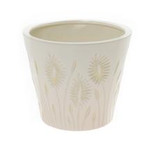 KVETINÁČ KRÉMOVÝ, VZOR TRÁVY KERAMIKA 16*16*14CM - Keramika jednobarevná interiérová | FLORASYSTEM