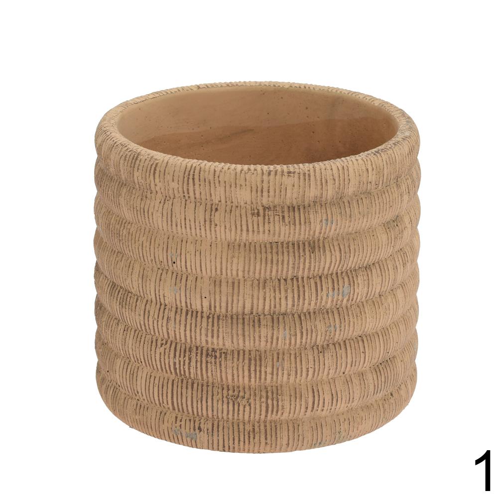 Cementové obaly na květiny ve dvou barvách.