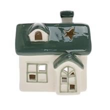 DOMČEK BIE/ZEL NA SVIEČKU PORCEL. 14*10,2*12CM - Domek | FLORASYSTEM