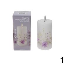 Svetelná LED sviečka s kvetinovým motívom v ružovej a modrej farbe.