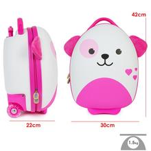 Detský kufor Boppi Tiny Trekker v ružovej farbe s motívom psa.