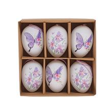 ZÁVES VAJÍČKA BIELE MOTÝĽ/KVET S/6 PLAST 6CM - Plastové vzorované | FLORASYSTEM