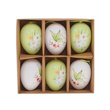 ZÁVES VAJÍČKA BIELO-ZELENÉ MOTÝĽ/KVET S/6 PLAST 6CM - Plastové vzorované | FLORASYSTEM