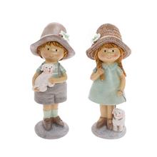 DETI SO PSÍKOM SIV/ZEL MIX/2 POLY 9*7,5*22CM - Keramika dekorační | FLORASYSTEM