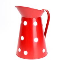 VÁZA DŽBÁN MALÝ KOV ČERVENÝ VEĽKÉ BODKY V:22x12,5CM SUPER CENA! - Kovové nádoby | FLORASYSTEM