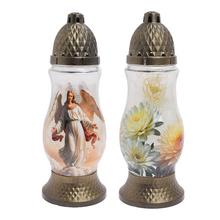 LA798 SL KAH.SKLO ANJEL,CHRYZANTENA 80GR,28cm - Hřbitovní svíčka se vzorem | FLORASYSTEM