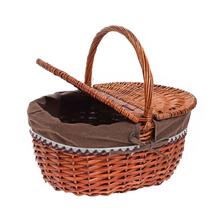 PRÚT. PIKNIKOVÝ KOŠÍK OVÁL TM. HNEDÁ S RÚČKOU TM.HNEDÁ LÁTKA 46x36x21x42CM - Koše, košíky s plátnem | FLORASYSTEM