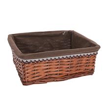Obdĺžnikový košík s tmavohnedou látkou.