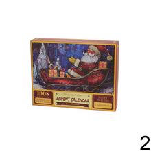 Adventný kalendár s 1008 dielmi, obsahuje rôzne obrázky a čísla na každý deň.