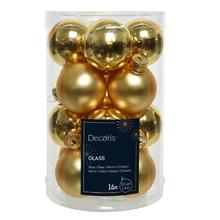 Sklenené vianočné gule v zlatej farbe, 16 kusov, priemer 3,5 cm.