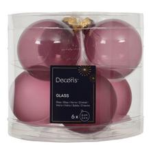 Vianočné guľe v lesklej a matnej vínovoružovej farbe, priemer 6 cm.