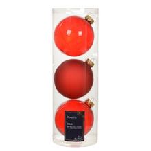 Sada sklenených vianočných gulí v lesklej a matnej červenej farbe, priemer 10 cm.