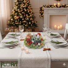 Vianočné aranžmá s domčekmi a sviečkou