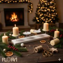 Biely obdĺžnikový svietnik na 4 sviečky z dreva.