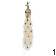 Páv na štipci v mixe farieb hnedá, biela a zlatá s glitrami a perím.