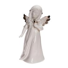 ANJEL S VTÁČIKOM BIE/ŠAMP PORCEL 9,8*9,6*18,7CM - Bílý | FLORASYSTEM