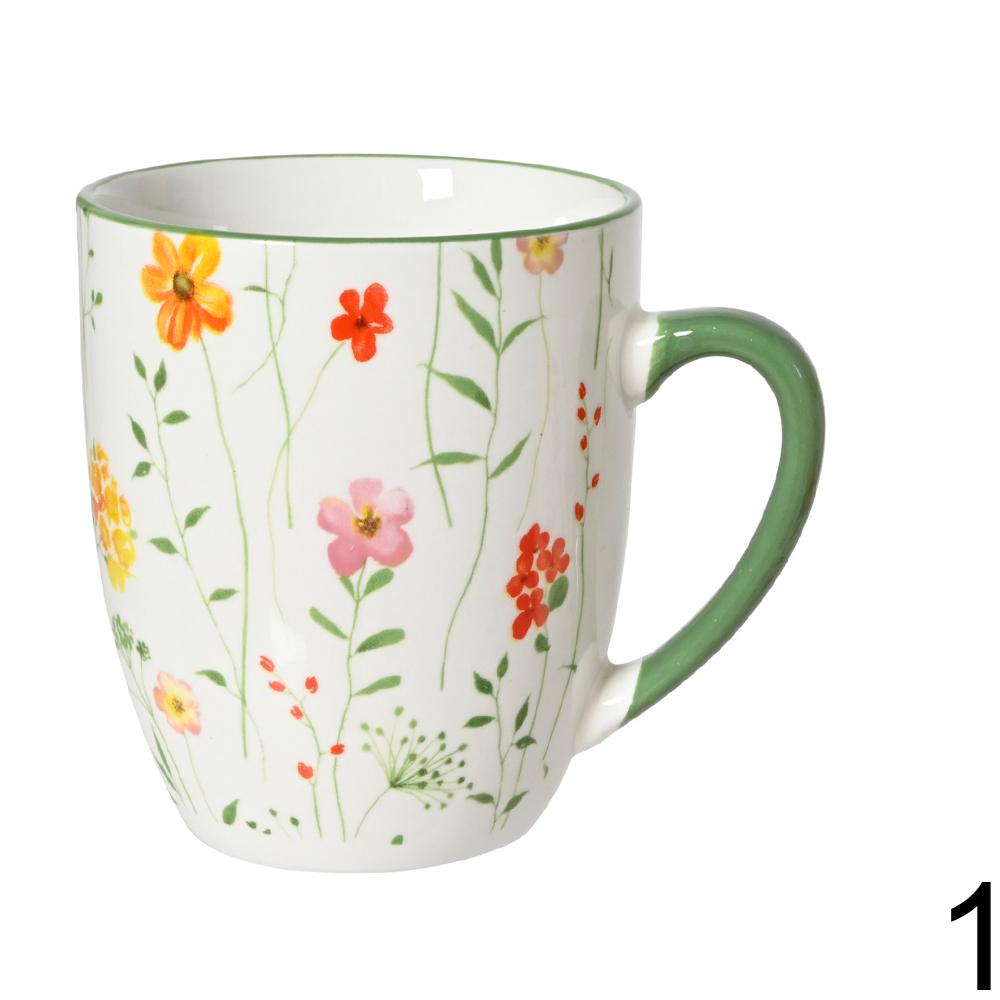 Porcelánový hrníček s barevným okrajem a uchem, 2 různé designy.